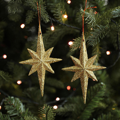 2 Colgantes De Estrellas Con Purpurina Para Navidad,