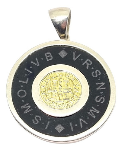 Imagen 2 de 7 de Dije Plata Y Oro San Benito Con Onix