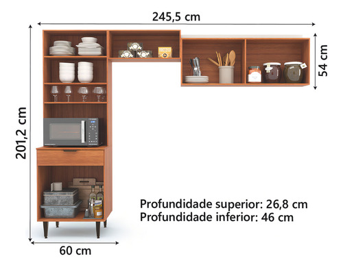 Armário de Cozinha Completa 4 Portas Ripado 3D 1 Gaveta Nicho Para Micro Ondas Madeirado/Off White Vitória Batrol