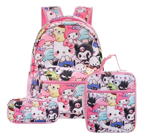 3pcs Kuromi Mochila Escolar Lonchera Lápices Bolsa 