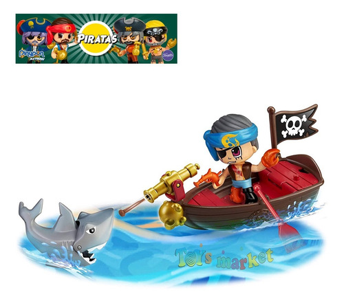 Imagen 2 de 9 de Pinypon Action Piratas + Figuras Bote Barco Pirata Muñeco