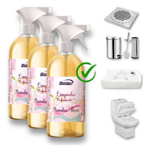 Kit 3 Limpadores Perfumados Mundus Flores 1l(gatilho Incluso