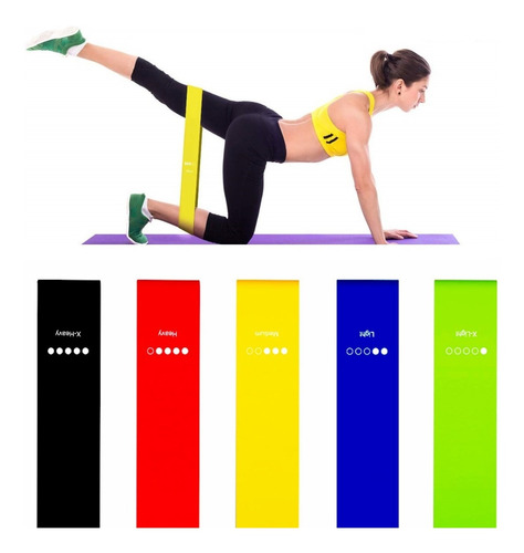 Imagen 6 de 9 de Bandas De Resistencia 5 Pzas Crossfit Fitness Ejercicios Kit