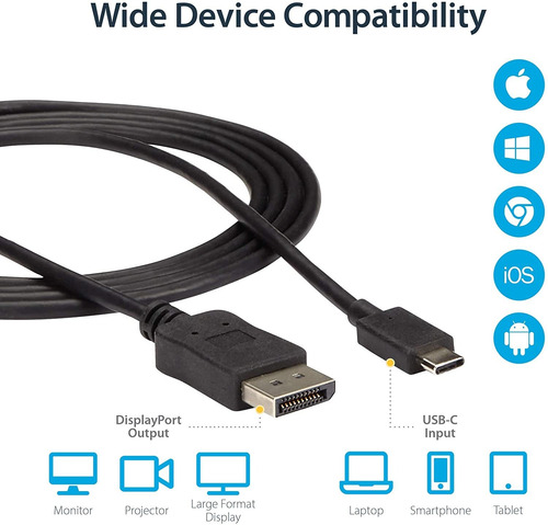 Startech.com Cable Usb C A Displayport 1.2 De 1,8 M 4k 6...