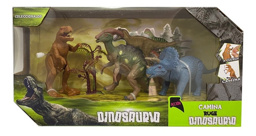 Set 3 Muñecos Dinosaurios Jurasico Cuerda Camina Nene 7095 C