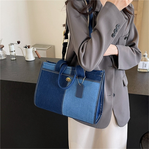 Bolso De Hombro De Mezclilla De Color De Moda Para Mujer -