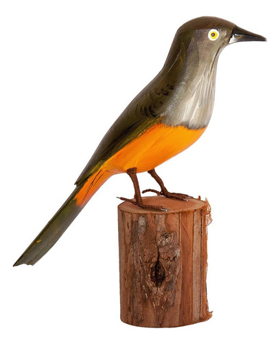 Escultura Madeira Recuperada: Sabiá Laranjeira, Tejo (113) Cor Laranja