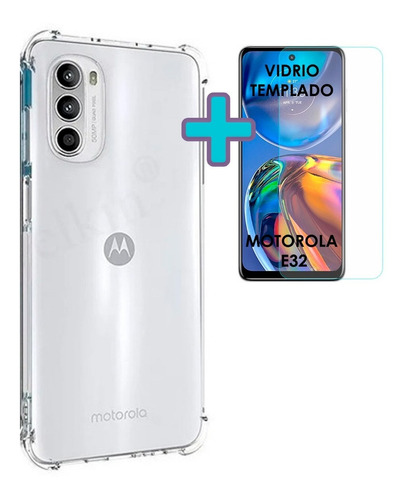 Funda Reforzada Moto Motorola E32 Carcasa Y Vidrio Templado