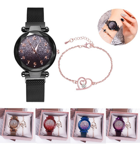 Reloj Luminoso Para Mujer Y Pulsera Con Purpurina Nuevo