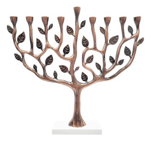 Hanukkah Menorah Árbol De La Vida Con Base De Piedra (cobre