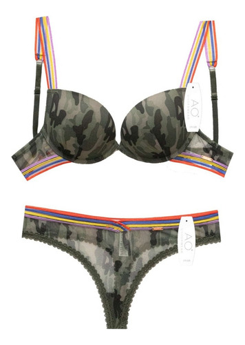 C^ Conjunto Brasier Doble Push Up Con Tanga Lenceria