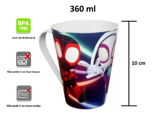 Caneca Spidey 360ml Plasútil Infantil Para Festas Crianças