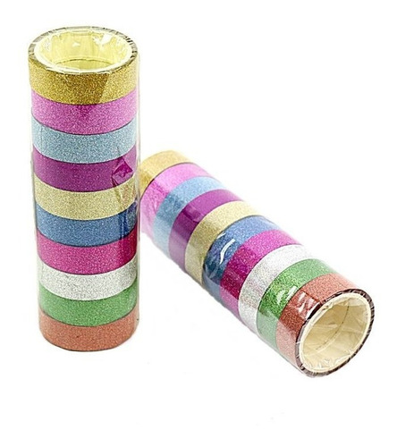 Fita Adesiva Decorativa Gliter Washi Tape Scrapbook 10 Unid