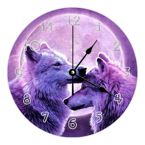 Reloj De Pared Redondo Con Paisaje Natural, Lobos, Luna, Mor