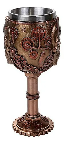 Copa De Vino Steampunk Calavera Gear Head 7oz - Pacific Gift