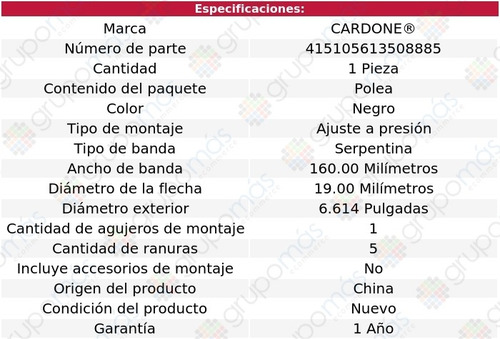 1 Polea Dirección Chevrolet C2500 V6 4.3l 88 Al 93 Cardone