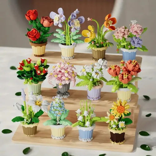 Set De 2 Flores Para Armar En Bloques - Decoración Elegante