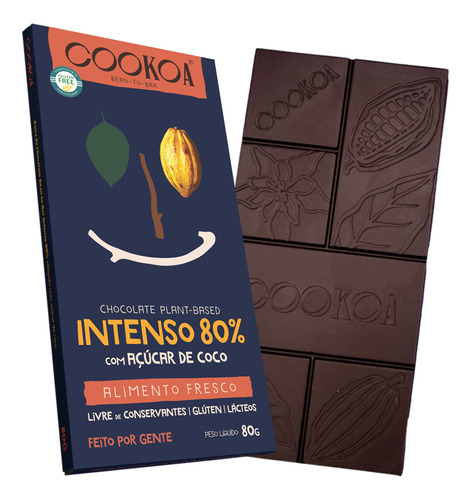 Kit 2x: Chocolate Intenso 80% Cacau Vegano Cookoa 80g