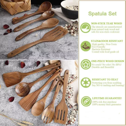  MAXCOOK Paquete de 8 cucharas de madera para cocinar, juego de  utensilios de cocina de madera, espátula antiadherente de madera de acacia  natural, cucharas de cocina, ligeras, prácticas, fáciles de lavar 