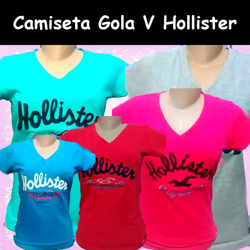 Kit 60 Camisas Camiseta Gola V Feminina Hollister Feminina