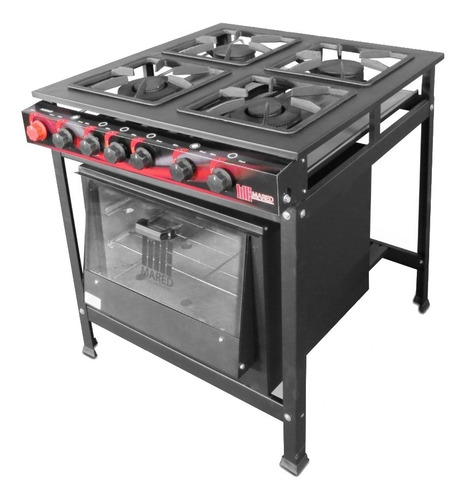 Imagem 2 de 2 de Fogão industrial de piso Mared 4 bocas com forno gás engarrafado 4 queimadores preto porta com visor 72L