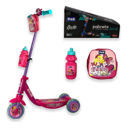 Patinete Infantil Com Garrafinha E Bolsa - Diversão Rosa