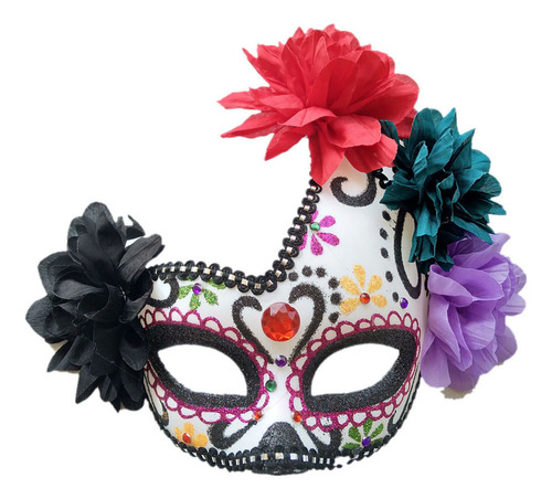 Máscara De Catrina Con Flores Halloween Dia De Muertos