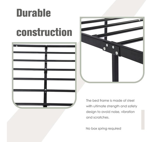 Bed Frame Matrimonial Aufank De Metal Color Negro