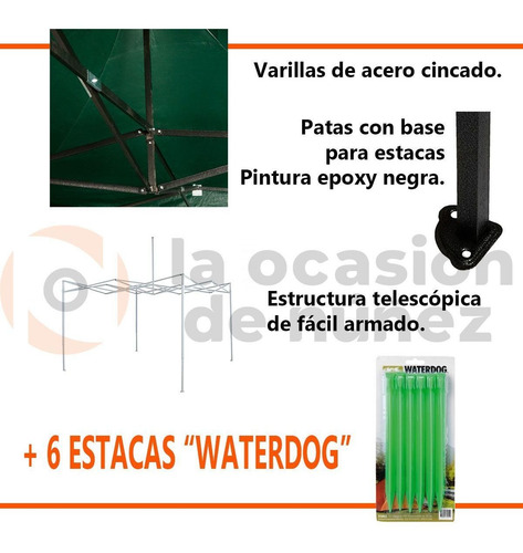 Imagen 3 de 7 de Gazebo Waterdog Exterior Playa 3x3 Autoarmable Estacas