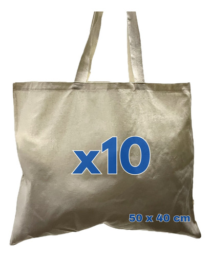 10 Bolsas Tote Grande Lienzo 50x40 - Ecológica 100% Algodón Tela Lisa