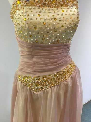 Vestido De 15 Años Color Crema Dorado Nude Y Rosa Bordado