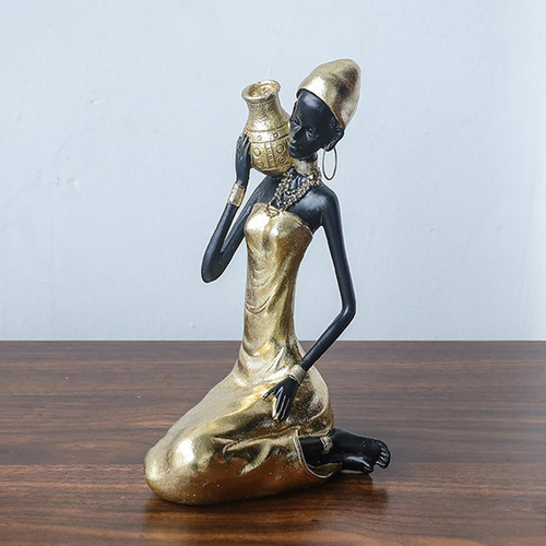 Elegante Escultura De Dama Africana Para 21,5x12x12cm