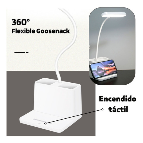 Imagen 7 de 9 de Lámpara De Escritorio Led Inalámbrico Táctil Recargable Usb