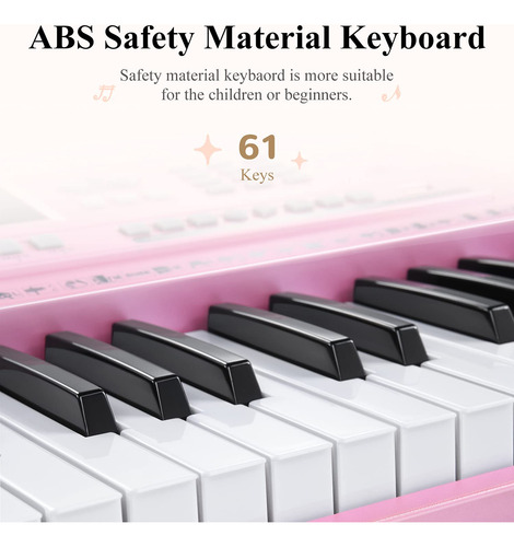 Piano Eléctrico De 61 Teclas Con Accesorios Para Principiant Rosado