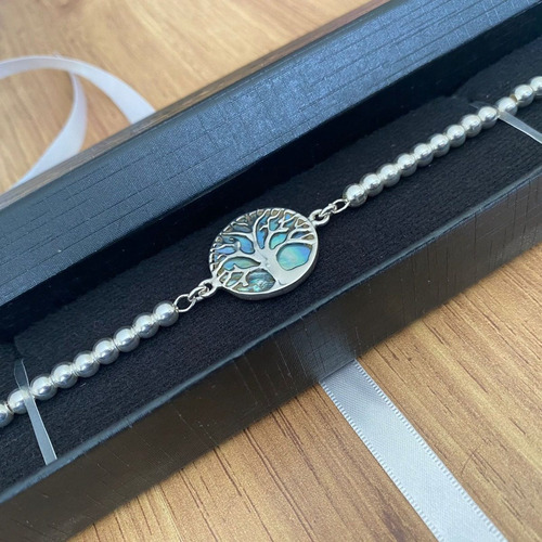 Imagen 7 de 10 de Pulsera Plata 925 Árbol De La Vida Concha De Abulón Agálea