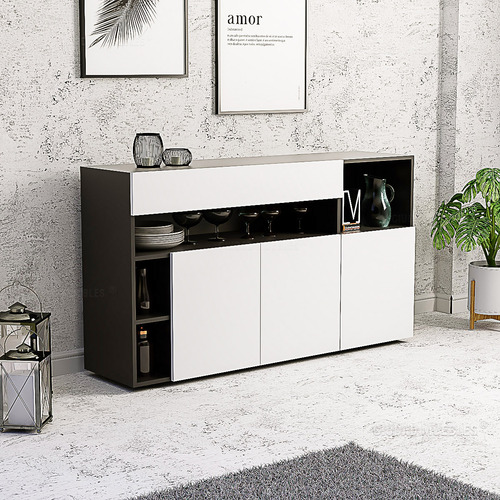 Aparador Mueble Vajillero De 140cm 10 Estantes C/ Cajon Color Gris Cuba frente Nogal