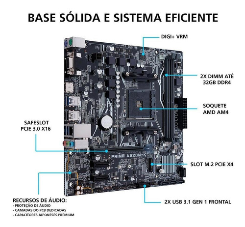 Imagem 3 de 5 de Placa-mãe Asus Prime A320m-k/br, Amd Am4, Matx, Ddr4