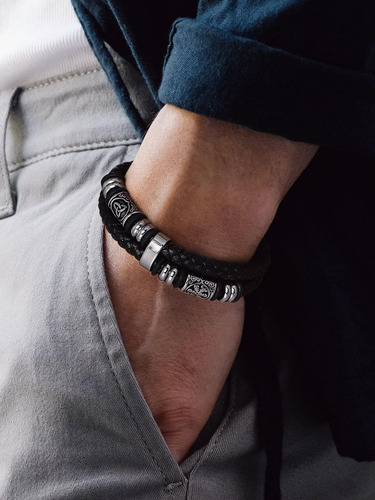 Bandmax Pulsera Celta Para Hombre Pulsera De Cuero Negro Pul