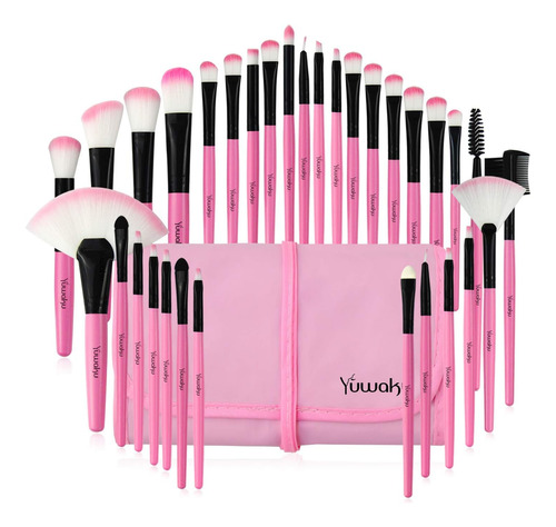 Yuwaku Juego De Brochas De Maquillaje Rosa, 32 Brochas Sinté