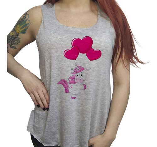 Musculosa Acampanada Unicornio Con Globos De Corazones