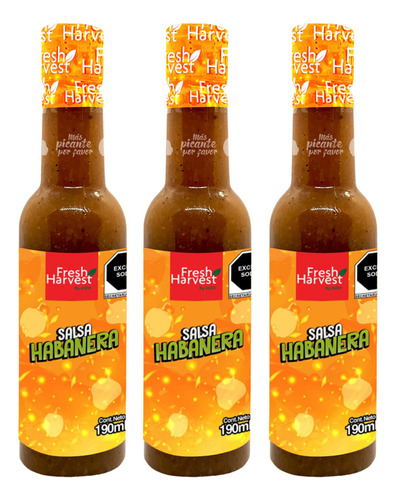 Salsa habanera 190ml paquete con 3 piezas Fresh Harvest