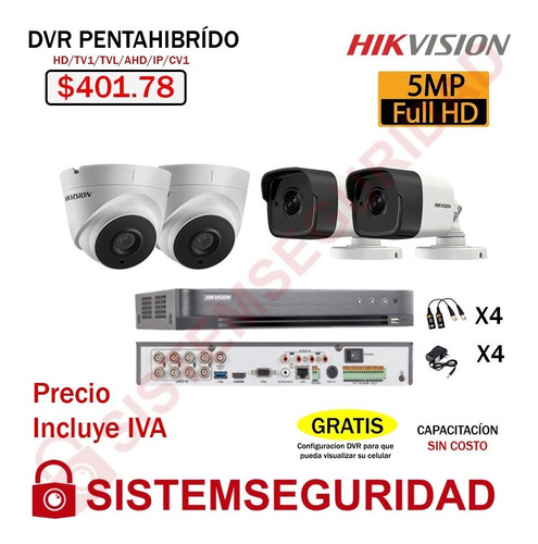 Imagen 3 de 7 de Kit 2 4 6 8 10 16 Camaras De Seguridad 5mp Cctv Hikvision