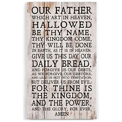 Our Father Lord&#39;s Prayer White Wash 14 X 24 Pulgada...