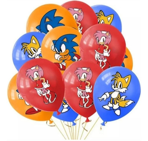 Set 12 Globos De Latex Temática Erizo Supersonico