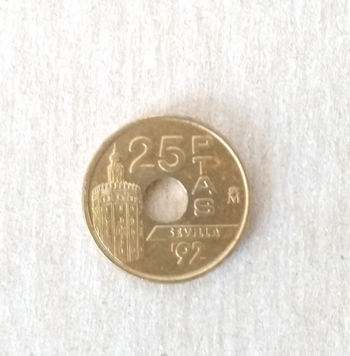 Moneda Vintage  Perforada 25 Pesetas Barcelona 92