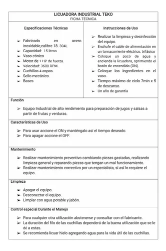 LICUADORA INDUSTRIAL VOLCABLE DE 15 LITROS – ROMAL