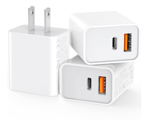 Paquete De 3 Cargadores De Pared Usb-c, Adaptador De Corrien