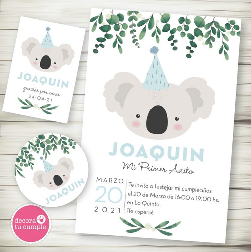 Kit Imprimible Koala Celeste Nene Varón Invitación