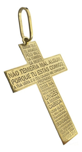 Pingente Crucifixo Salmo 23 Ouro 18k 750 20 Mm Cor Dourado