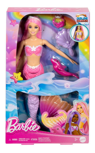 Barbie Fantasía Muñeca Sirenas Colores Mágicos Cabello Rosa